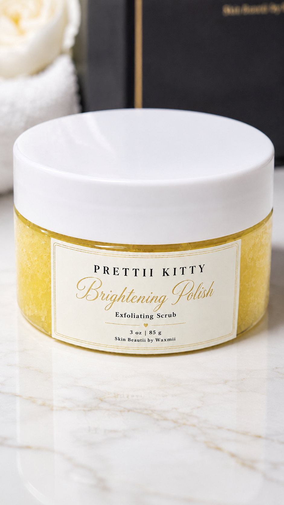 Brightening Scrub – included in Prettii Kitty Post Wax Aftercare Kit