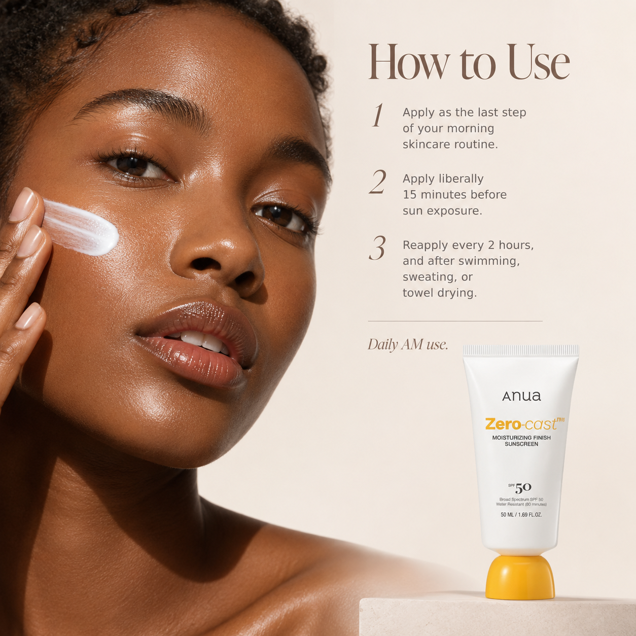 Anua Zero-Cast Moisturizing Finish Sunscreen SPF 50+ PA++++ 50ml
