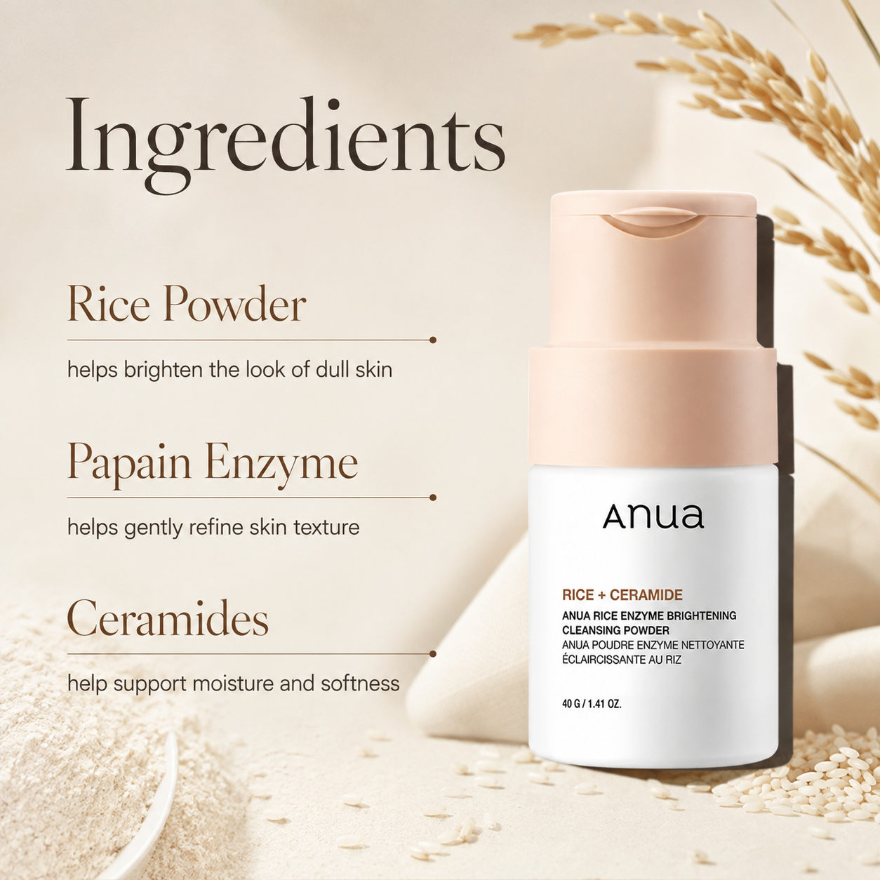 Anua Rice Enzyme Brightening Cleansing Powder 40g